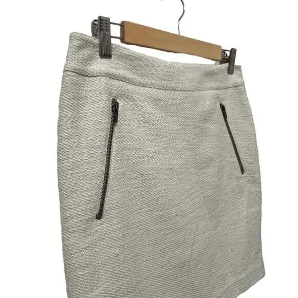 Ann Taylor Women's Ivory Cotton Mini Pencil Zipper Detailed Career Skirt Size 2 - Picture 9 of 12